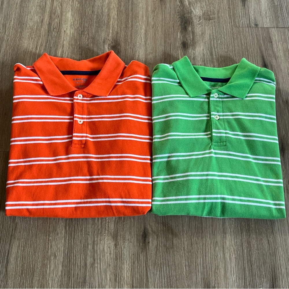 St Johns Bay Shirt Mens L Stripe Heritage Pique Polo Casual Dress Lot Of 2